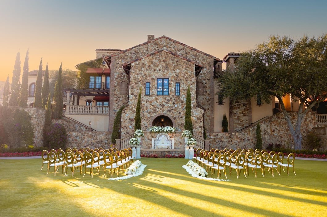 Ceremony Setup Gold Chairs - Event Lawn